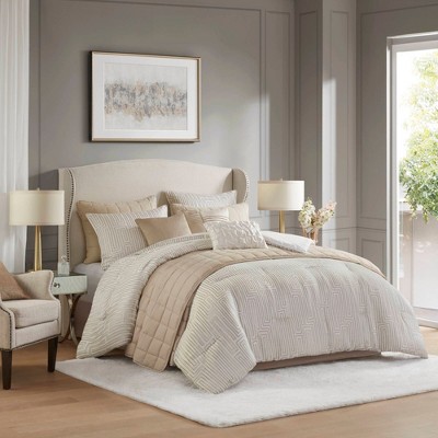 Sapphtopaz 10 PCS Comforter Sets Modern Jacquard Quilt with Embroidered Geometric Pattern Bedding Set with Pillows & Bed Skirt