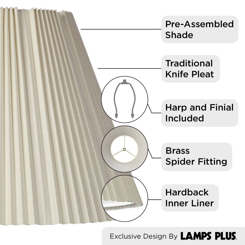 Springcrest Eggshell Pleated Large Empire Lamp Shade 9" Top x 17" Bottom x 11.75" High x 12.25" Slant (Spider) Replacement with Harp and Finial, 3 of 8