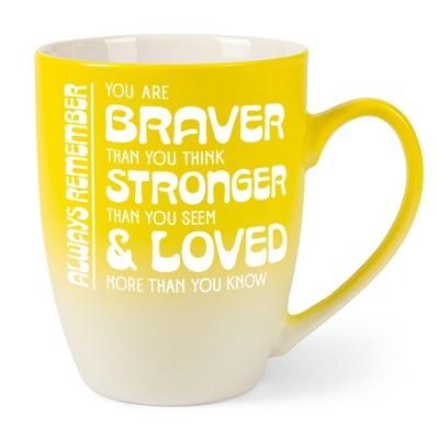 Elanze Designs Inspirational Quote Coffee Cup Mug 12 Ounce Ceramic With Ombre Gradient Braver Than You Think Yellow and White