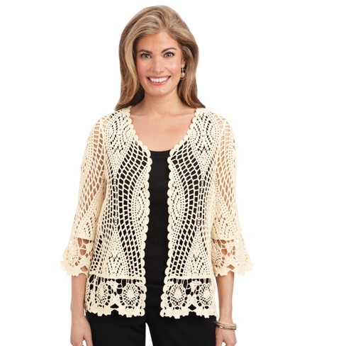 Collections Etc Scallop Crochet Cardigan - image 1 of 4