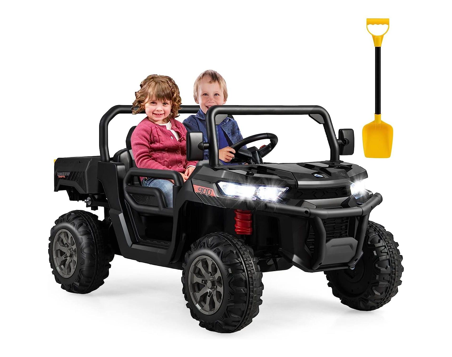 Costway 12V Electric Kids UTV 2-Seater Ride on Car with Remote Control Electric Dump Bed Rocking Function Black
