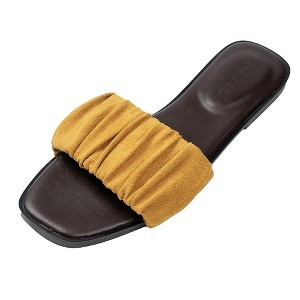Roxoni Women’s Ruched Fabric Slide Sandals Open Toe Flat Sandals with Heel Cushion - 1 of 4
