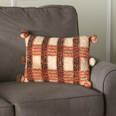 Lakeside Harvest Accent Throw Pillow with Sherpa Texture and Pom-Poms