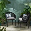 Coolbibila Modern Outdoor Fabric Upholstered Patio Armrest Dining Chairs Set of 2,Metal Patio Garden Lounge Armchair,Woven Rope Back Club Chair - 3 of 4