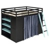 YOOCOZZ Full Size Wood Loft Bed with, Wardrobe, Shelves, Blackout Curtains, RGB Lights - 2 of 4