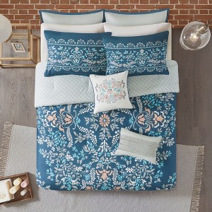 8pc Queen Maeve Cotton Reversible Comforter Set Navy, Blue