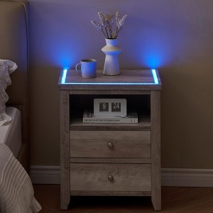 WhizMax White Nightstand, Bedside Table with 2 Drawers, Storage Shelf, Adjustable Colors Led Lights, Modern Nightstand for Bedroom, Living Room, Dorm - 1 of 4