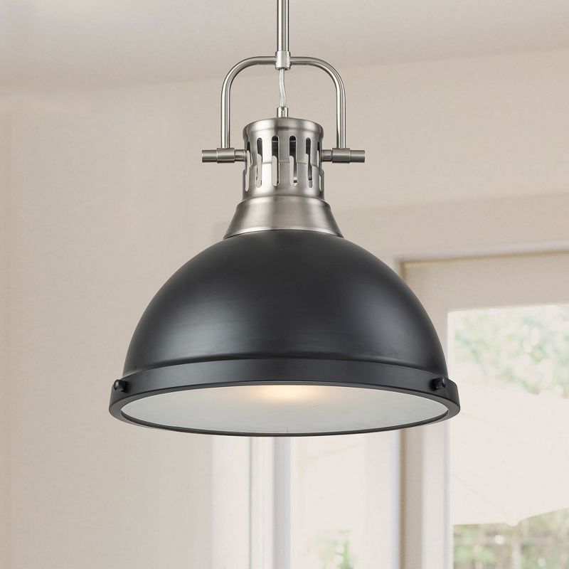 C Cattleya 1-Light Satin Nickel and Black Shaded Pendant Light with Frosted Glass Shade, 2 of 8