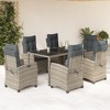 vidaXL - 7 Piece Patio Dining Set with Cushions/Adjustable Poly Rattan Reclining Chairs/Tempered Glass Tabletop for Outdoor/Garden/Backyard - Gray - 2 of 4
