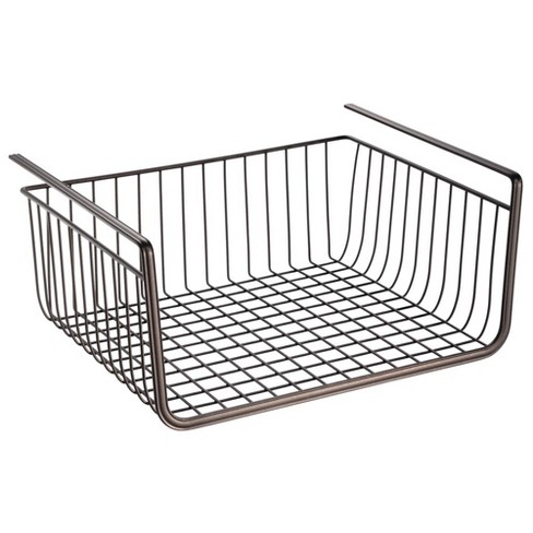 mDesign Tall Standing Bathroom Shelf Holder Rack - 3 Metal Wire Baskets - Bronze