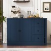 89.7'' Wooden Sideboard with Extendable Dining Table, 2-Door 3-Drawer Multifunctional Storage Cabinet - ModernLuxe - 2 of 4