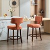 Modern Counter Height Bar Stools Set of 2, Farmhouse Linen Fabric Upholstered Accent Chair Curved Backrest with Copper Nails for The Kitchen - 3 of 4