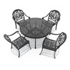 5-Piece Cast Aluminum Outdoor Dining Set: Round Table, Stackable Chairs & Brown Cushions - All-Weather Patio Furniture for Your Backyard - 3 of 4