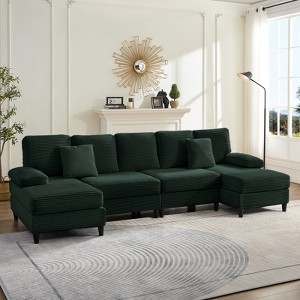 Mjkone 112" U Shaped Sectional Couches, Corduroy Sectional Sofa with Double Chaises and Sleepable Armrests, Large 4 Seater Sofa - 1 of 4