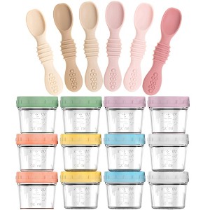 12-Pack Glass Baby Food Storage Jars with Lids, 6-Pack Silicone Baby Self-Feeding Spoons – BPA-Free, Leakproof, Freezer Safe Jars - 1 of 4
