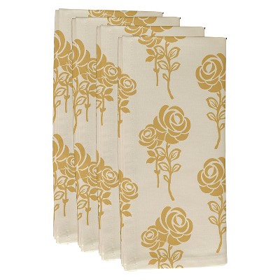 4pk 22"x22" Carmen Floral Print Napkins Yellow - e by design