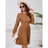 YesFashion Womens Long Sleeve Mini Dress Fall Ribbed Knit Crew Neck Pleated Swing Casual Sweater Dresses - 2 of 4