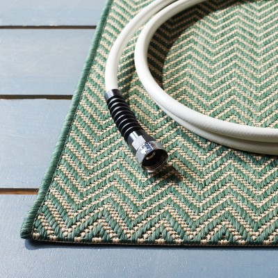 Dark Green and Beige Chevron Indoor/Outdoor Synthetic Rug