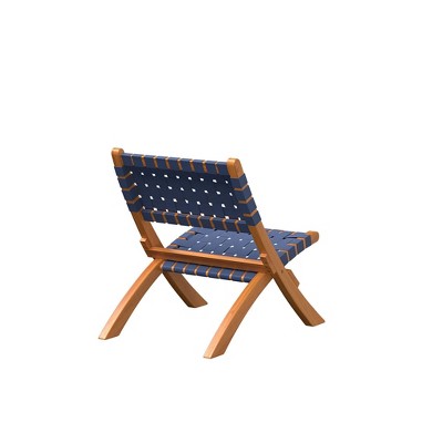 Navy Blue Woven Acacia Wood Folding Chair