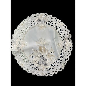 Christmas Candle Beige Lace Embroidered Cutwork Round Placemat, 23-Inch diameter - 1 of 2
