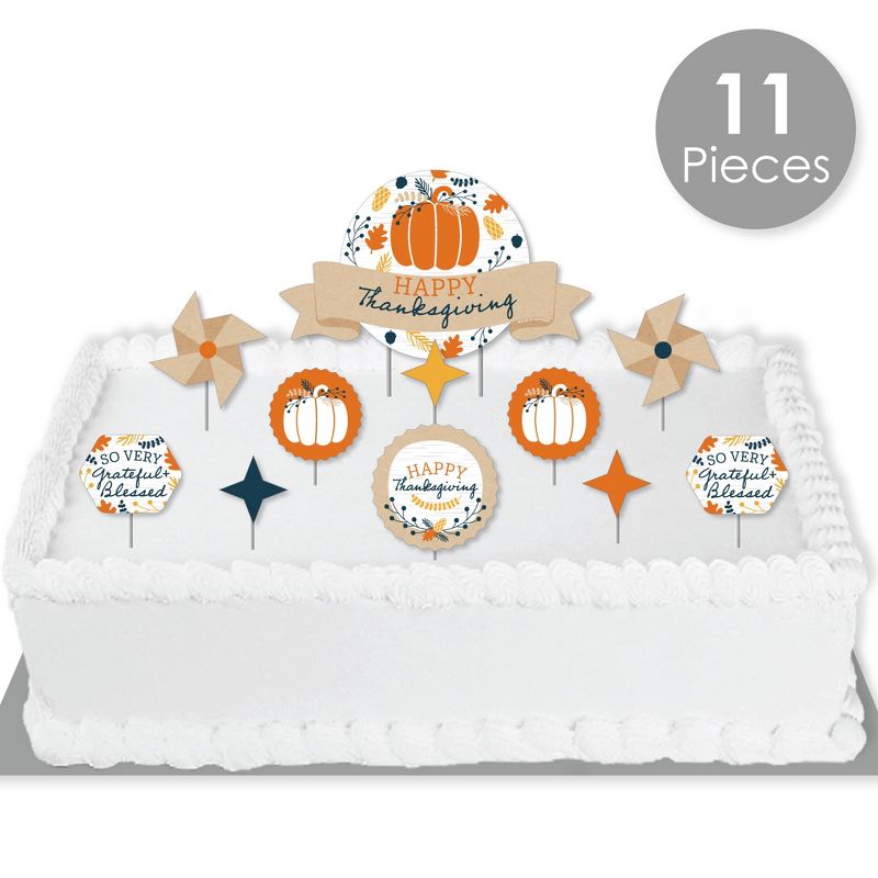 Big Dot of Happiness Happy Thanksgiving - Fall Harvest Party Cake Decorating Kit - Happy Thanksgiving Cake Topper Set - 11 Pieces, 2 of 7