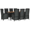vidaXL 9-Piece Patio Dining Set - Black Poly Rattan with Reclining Chairs, Thick Cushions, and Acacia Wood Tabletop - 3 of 4