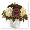 Nearly Natural 15-in Peony, Hydrangea and Dahlia Artificial Arrangement in Marble Finished Vase - 2 of 4