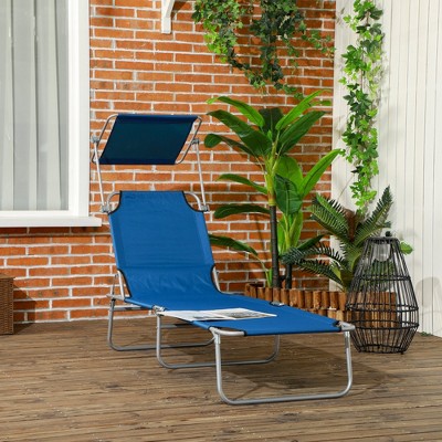 Blue Adjustable Folding Metal Outdoor Chaise Lounge with Sun Shade