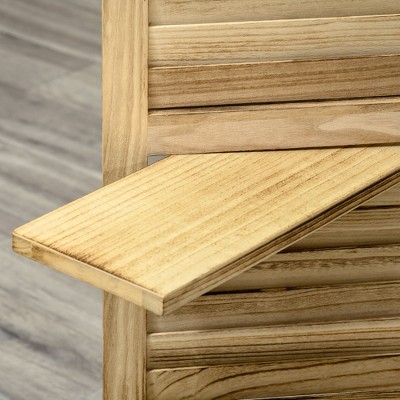 Natural Light Wood 4-Panel Folding Room Divider with Shelves