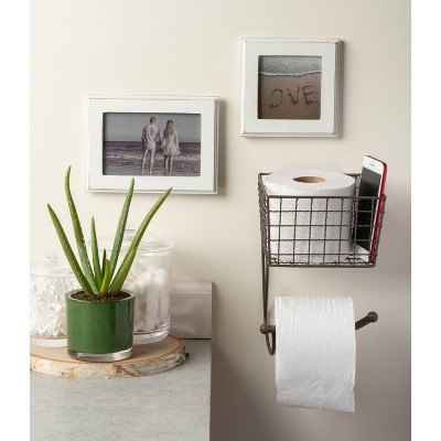 Bronze Iron Wall-Mounted Toilet Paper Holder with Storage Basket