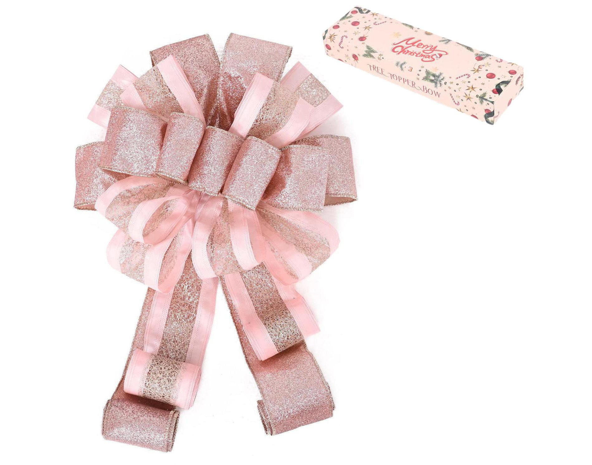 Aoibox Large Christmas Tree Topper Bow 48x13 Inch Rose Gold Polyester with 4 Streamers for Tree Mantel Staircase Door 1 Piece