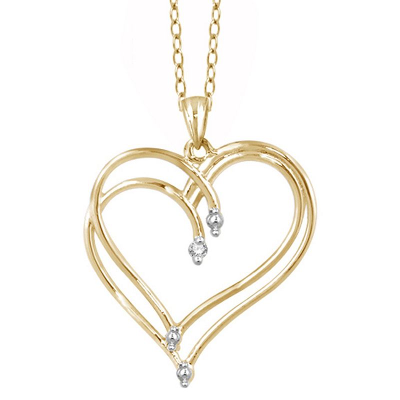 Women's Sterling Silver Round-Cut White Diamond Prong Set Double Heart Pendant (18"), 1 of 3