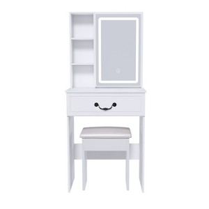 SEVOBAL Vanity Tables Stylish Modern Dressing Table with LED Mirror Hidden Storage for Bedroom, White, 23.62"*14.17"*53.94" - 1 of 4