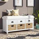 Rustic Storage Bench with 3 Drawers and 3 Rattan Baskets-ModernLuxe
