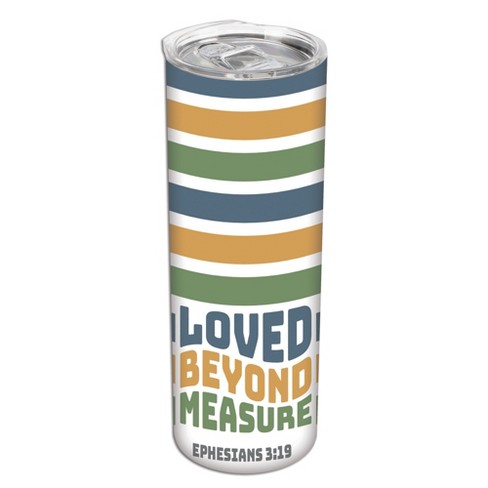 Loved Beyond Measure Ephesians 3:19 Blue Mustard Green Stripe 20 ounce Stainless Steel Travel Tumbler with Lid For Your On The Go Beverages - image 1 of 4