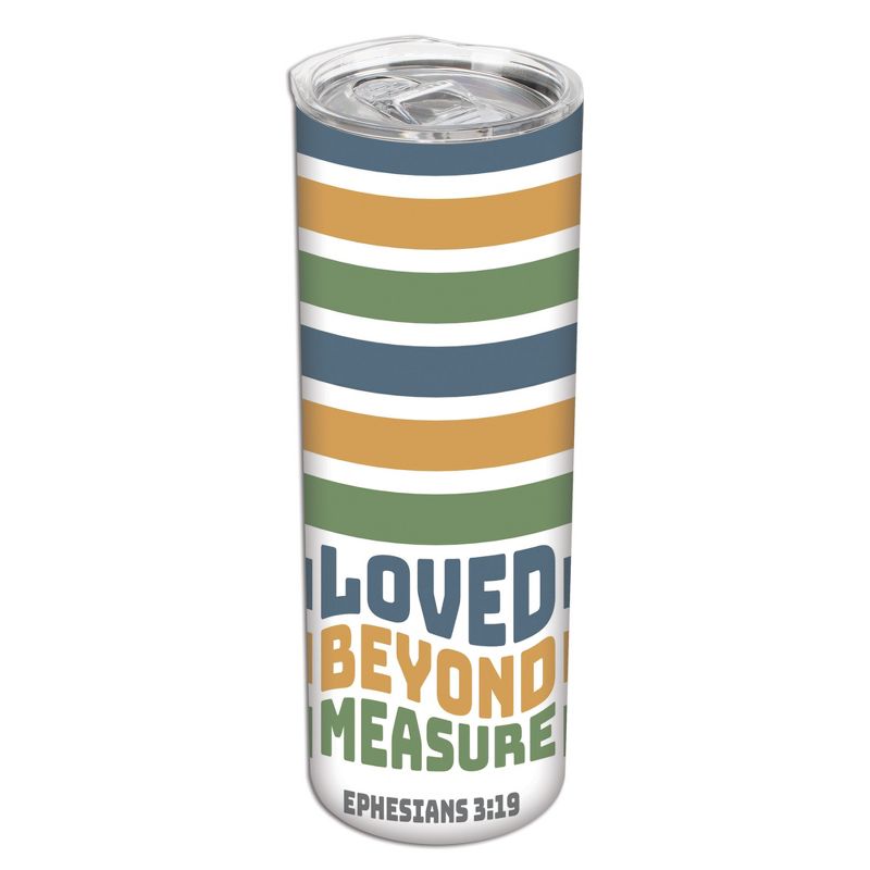 Elanze Designs Loved Beyond Measure Ephesians 3:19 Blue Mustard Green Stripe 20 ounce Stainless Steel Travel Tumbler with Lid For Your On The Go, 1 of 2