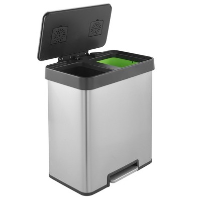Innovaze 10.6 Gal Stainless Steel Step Trash Can, Dual 5.3 Gal Compartments Recycling Bin for Kitchen, Home, Office, Apartment
