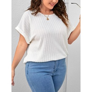 Women's Plus Size T Shirts Oversized Tees Summer Short Sleeve Crew Neck Tunic Tops - 1 of 4