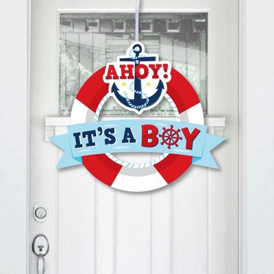 Big Dot of Happiness Ahoy It's a Boy - Outdoor Nautical Baby Shower Decor - Front Door Wreath