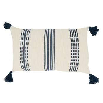 12"x20" Oversize Textured Striped Tassel Poly Filled Lumbar Throw Pillow Navy Blue - Saro Lifestyle