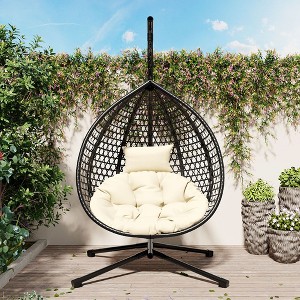 CAVINAS Indoor & Outdoor Versatile Patio Egg Chairs with Cushion & Stand,Swing Hanging Chairs for Bedroom,Backyard,Balcony - 1 of 4