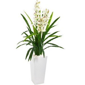 Nearly Natural 4.5-ft Cymbidium Orchid Artificial Plant in White Tower Planter - 1 of 1