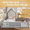 Sapphtopaz Wooden House Floor Bed Frame for Kids with Roof & Guardrails Double Platform Bed for Kids Bedroom, Playroom, Nursery - 2 of 4