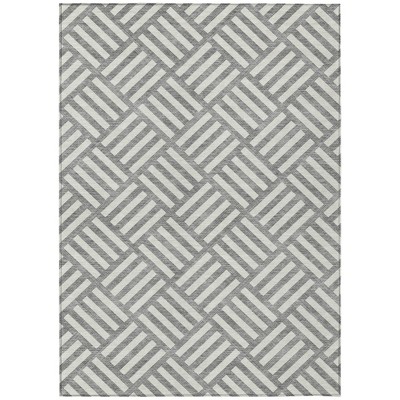 Gray And Ivory Geometric Washable Indoor Outdoor Area Rug