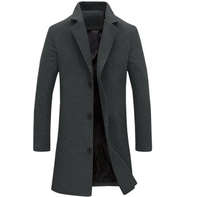 Lars Amadeus Men's Slim Fit Winter Notched Lapel Single Breasted Long ...