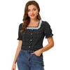 INSPIRE CHIC Women's Square Neck Button Ruffle Sleeve Love Heart Printed Blouse - 2 of 4