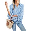 Imily Bela Womens 3/4 Bell Sleeve Eyelet Button Down Shirt Casual Ruffle Hem Blouse - 2 of 4