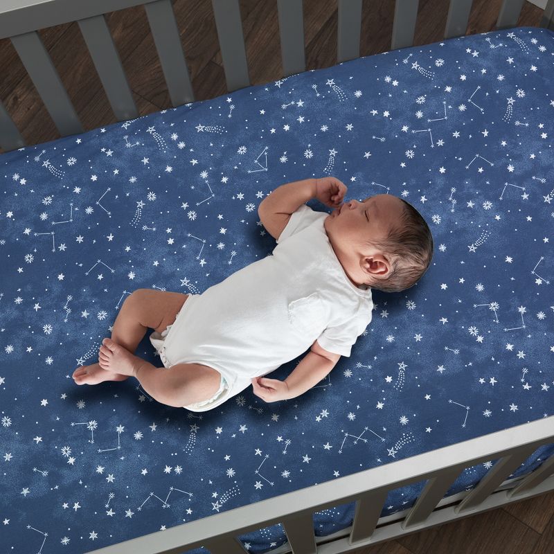 Lambs & Ivy Sky Rocket Blue Stars/Galaxy/Space 100% Cotton Fitted Crib Sheet, 2 of 6
