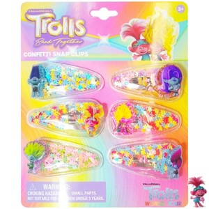 Trolls Confetti Hair Clips 6pcs Set with Charms - Trolls World Tour Toddler Hair Accessories 3+ - 1 of 4