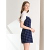 Allegra K Women's Elegant Plaid Panel Tie Neck Puff Short Sleeve Work Dress - 2 of 4